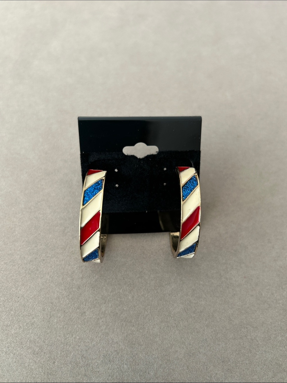 Tri-Color Striped Hoop Earrings - Red, White & Blue